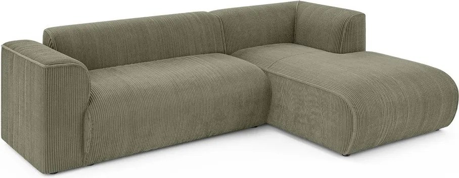 Divano angolare verde (con penisola a destra/con chaise lounge) con rivestimento in velluto a coste Merid – Ropez