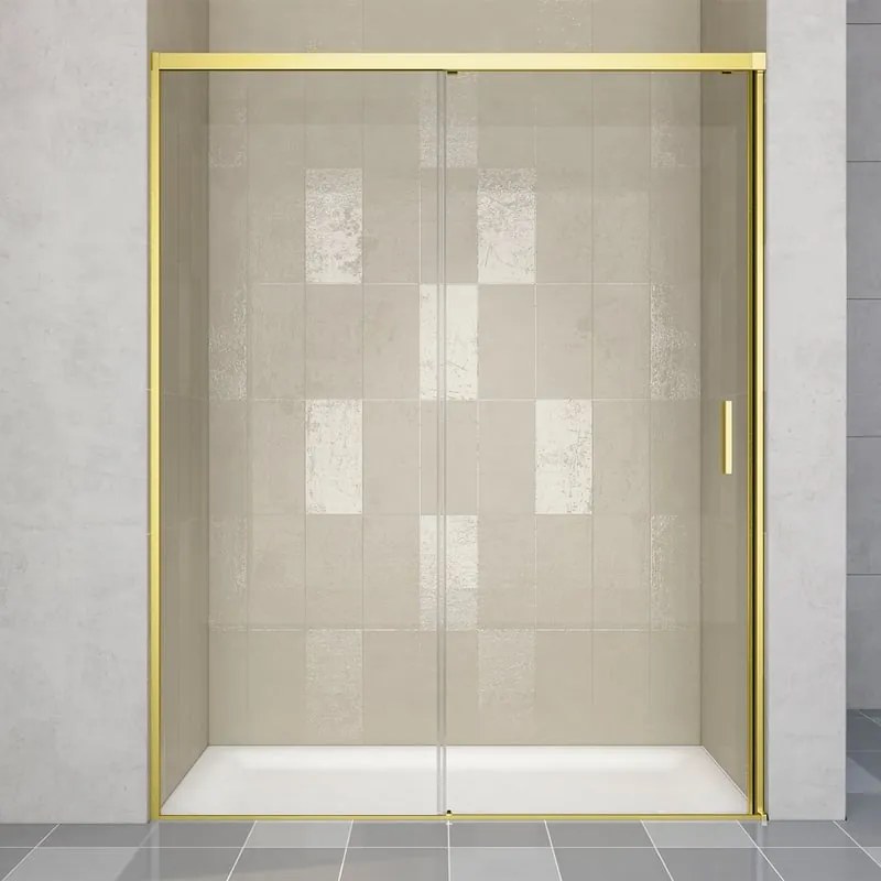 Porta doccia scorrevole Jazz L 140 x H 200cm, Sp. 6 mm in vetro vetro senza finitura / trasparente profilo dorato