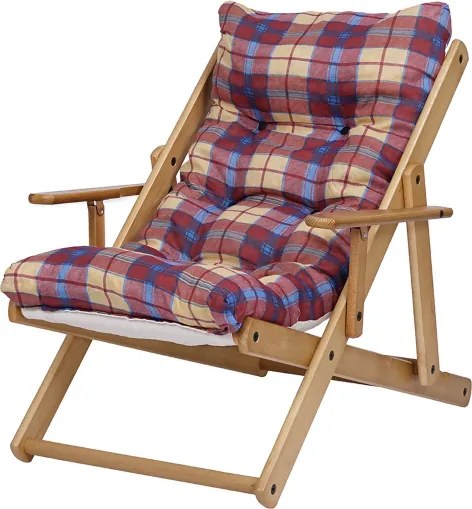 Poltrona in legno pieghevole 3 posizioni - cuscino tessuto Bordeaux