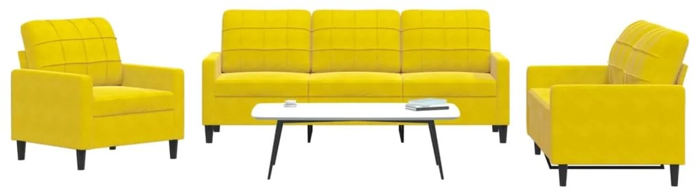 Set Di Divani 3 Pz Con Cuscini Giallo İn Velluto /