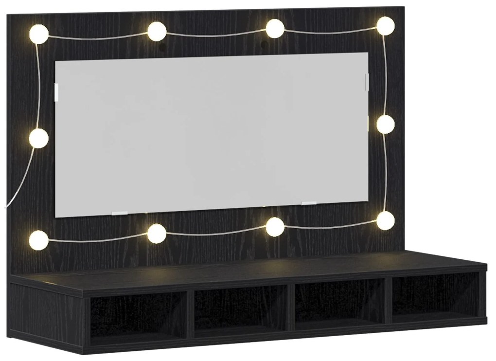 Armadio specchio led in rovere nero - 90x31,5x62 cm