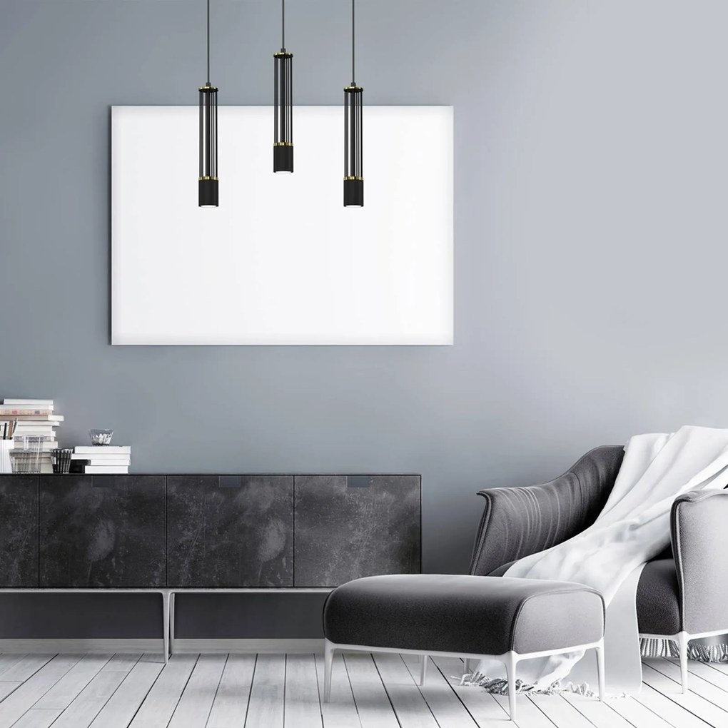 Eko-Light Lampada a sospensione Estilo, nera, 3 luci, allungata