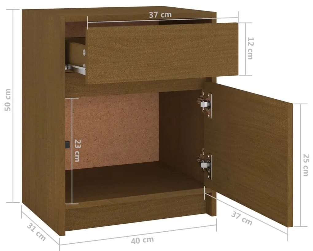 Comodini 2 pz Marrone Miele 40x31x50 cm Legno Massello di Pino