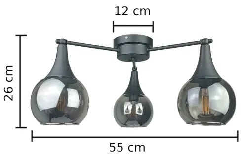 Lampadario a plafone STAR 3xE27/60W/230V nero/fumé nero