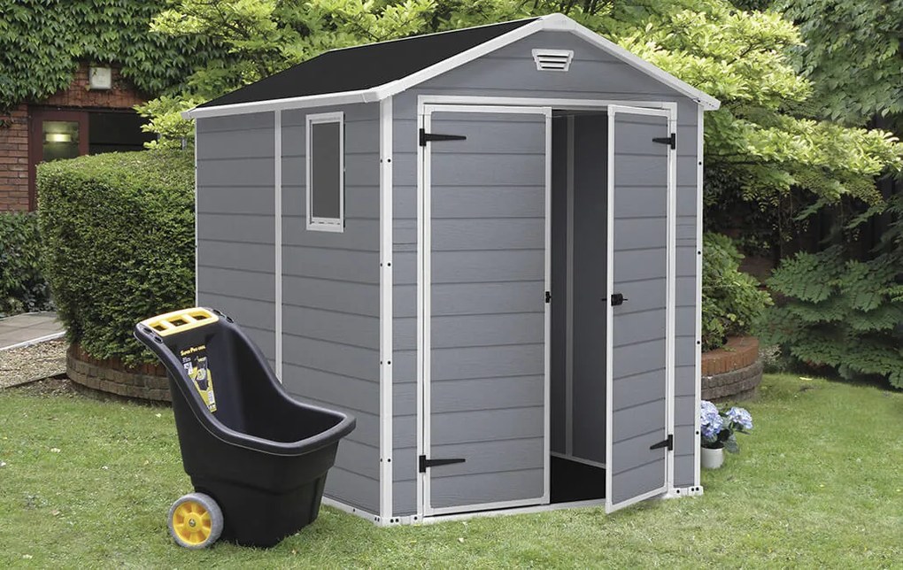 Casetta da Giardino Porta Attrezzi 185,8x236,8x227 cmin Resina Effetto Legno Keter Manor 6x8 Grigia...