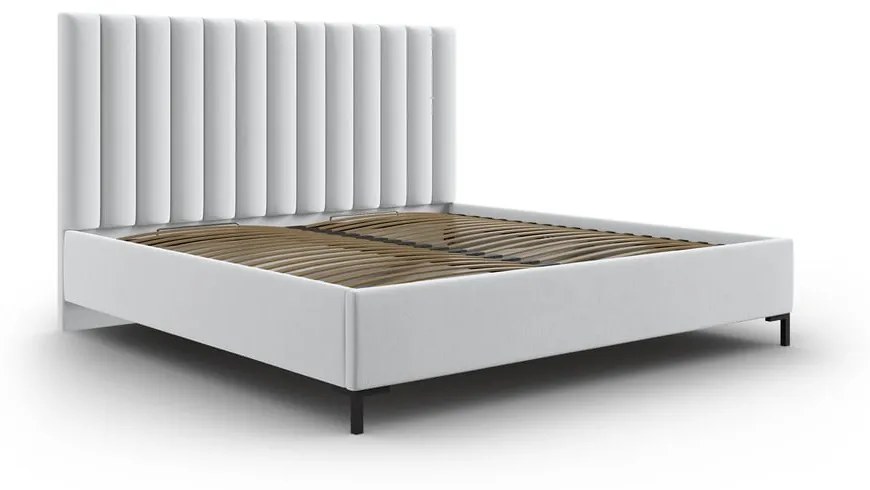 Letto matrimoniale imbottito grigio chiaro con contenitore con griglia 200x200 cm Casey - Mazzini Beds