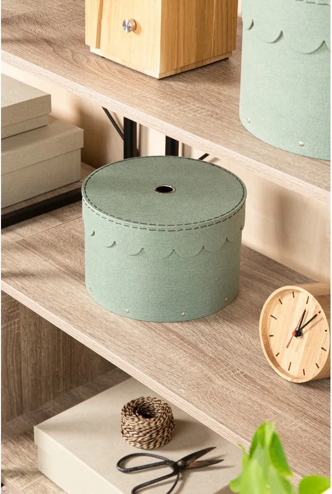 Scatole in set con coperchio color foglia di tè in cartone 2 pz ø 26x17,5 cm Wilma Canvas Paper Laminate – Bigso