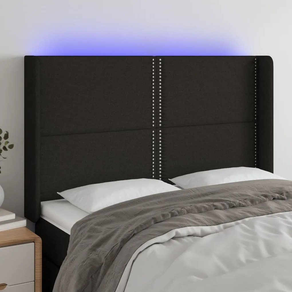 Testiera A Led Nera 147x16x118/128 Cm İn Tessuto /