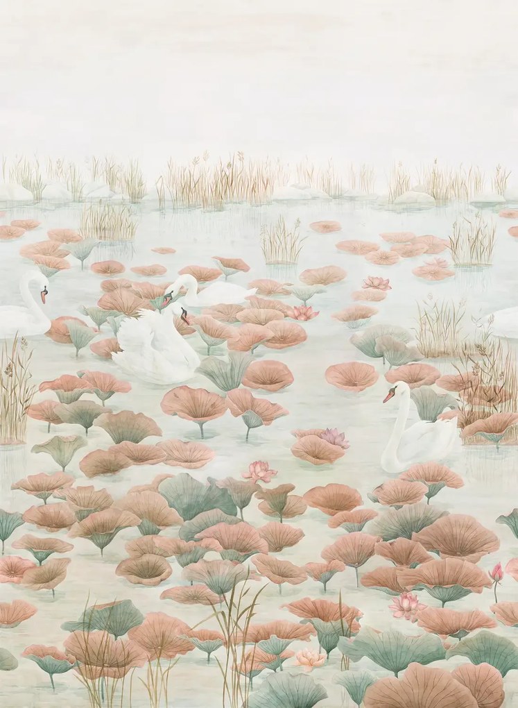 Sian Zeng Carta da parati panoramica Classic Swan Lake - Terracotta