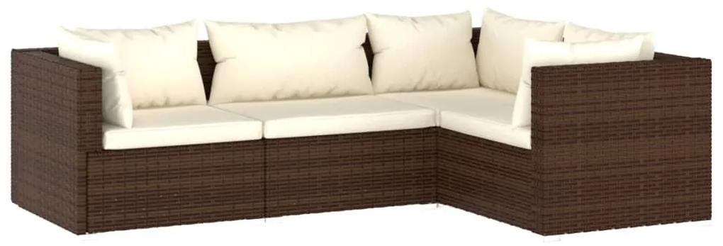 Set divani da giardino 4 pz con cuscini in polyrattan marrone