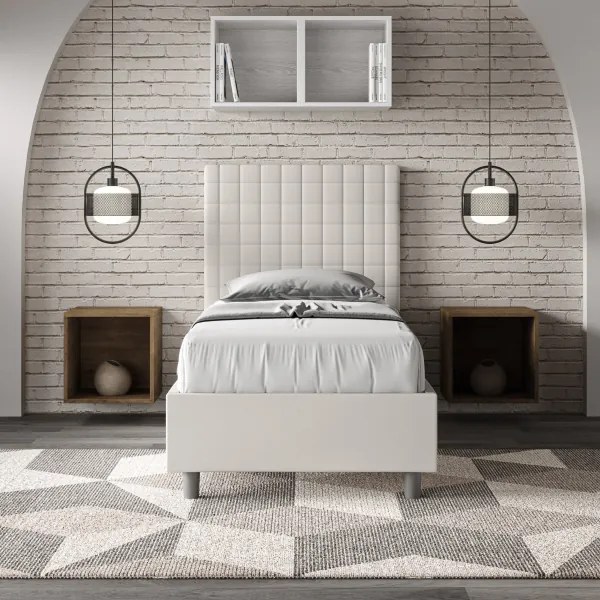 Letto singolo contenitore imbottito 80x190 similpelle bianco Sunny
