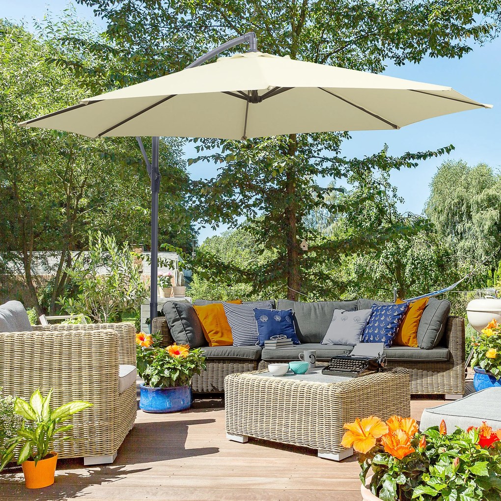 Ombrellone Decentrato da Giardino in Alluminio 3M con Protezione UV Beige...
