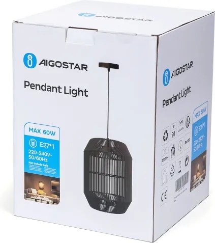 Aigostar - Lampadario a sospensione con filo 1xE27/60W/230V nero