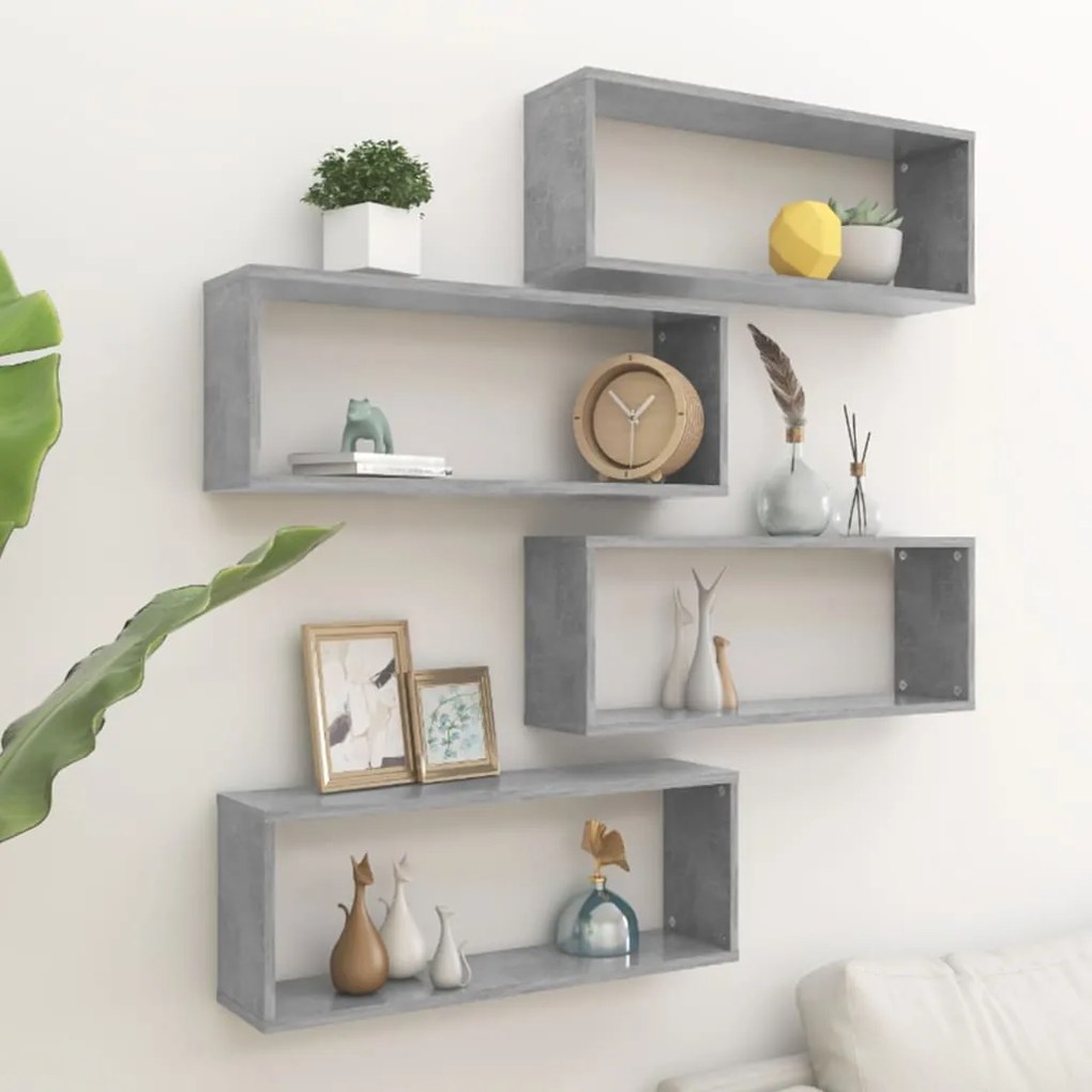 Mensole Parete A Cubo 4pz Grigio Cemento 60x15x23cm Multistrato /