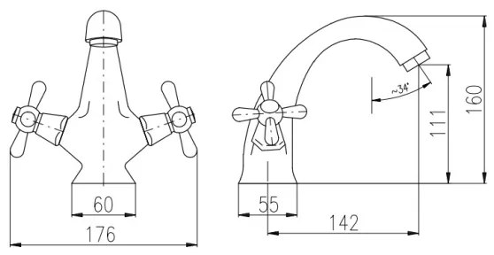 RAV Slezák MK128.0CMATSM - Miscelatore per lavabo MORAVA RETRO 16 cm nero/ottone