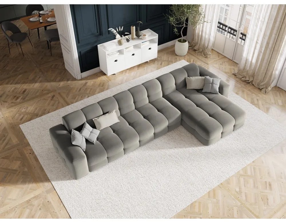 Divano angolare in velluto grigio (angolo destro) Kendal - Micadoni Home