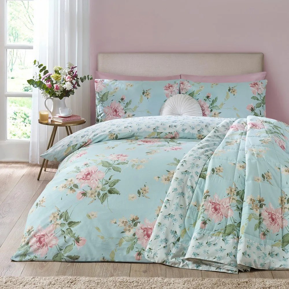 Set copripiumino e federa blu per letto matrimoniale 3 pezzi 200x200 cm Avebury Floral – Catherine Lansfield