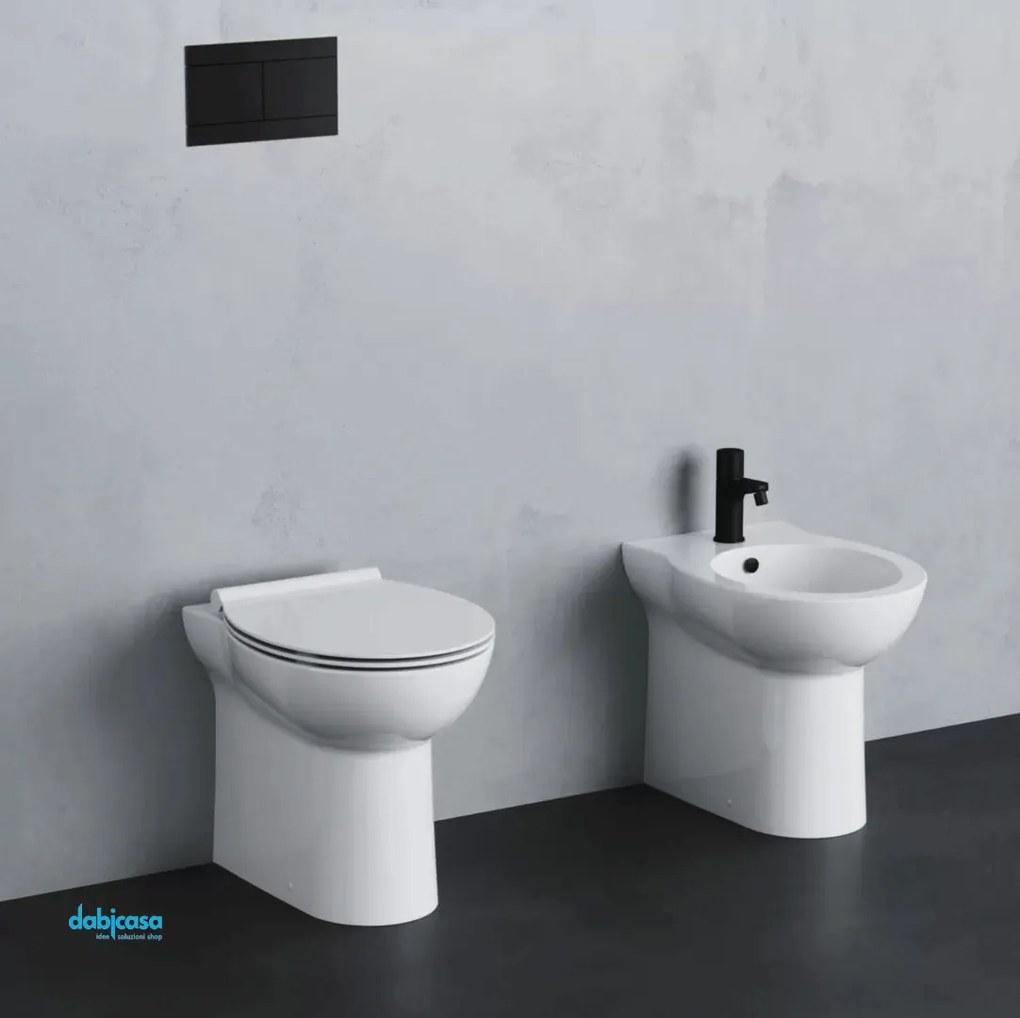 Azzurra Ceramica "Fast" Coppia Di Sanitari Da Terra Filo Muro Bianco Lucido