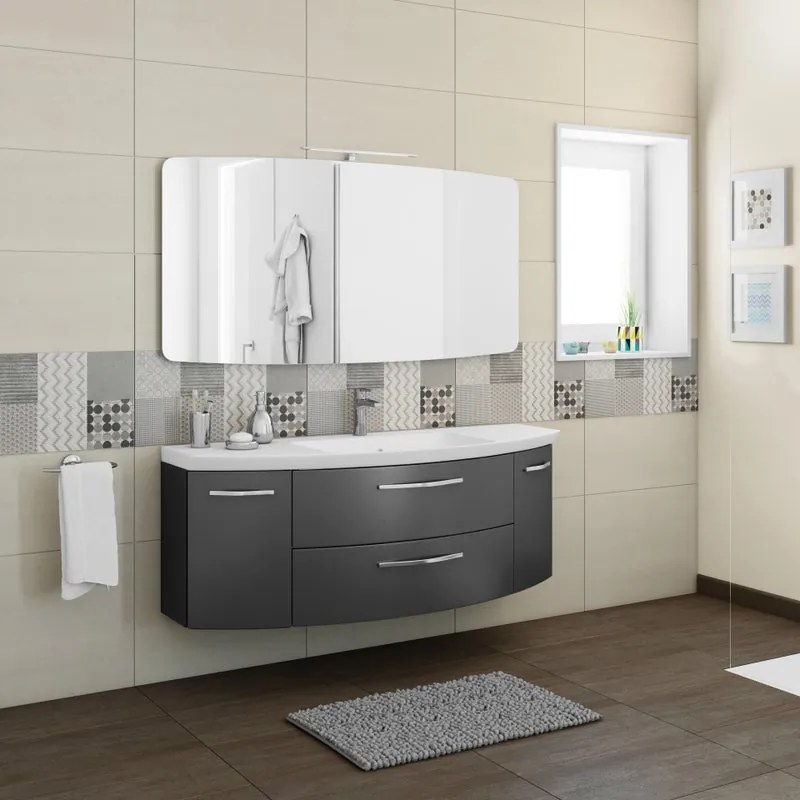 Mobile sottolavabo e lavabo Cassca grigio ferro L 139 x H 48 x P 47 cm 1 vasca, 2 ante 2 cassetti