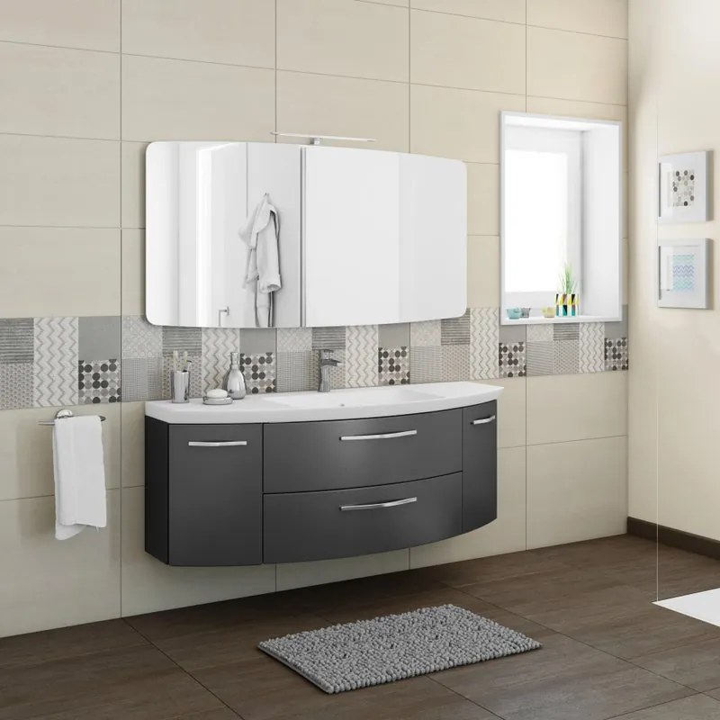 Mobile sottolavabo e lavabo Cassca per vasca centrale grigio ferro L 139 x H 48 x P 47 cm, 2 ante 2 cassetti