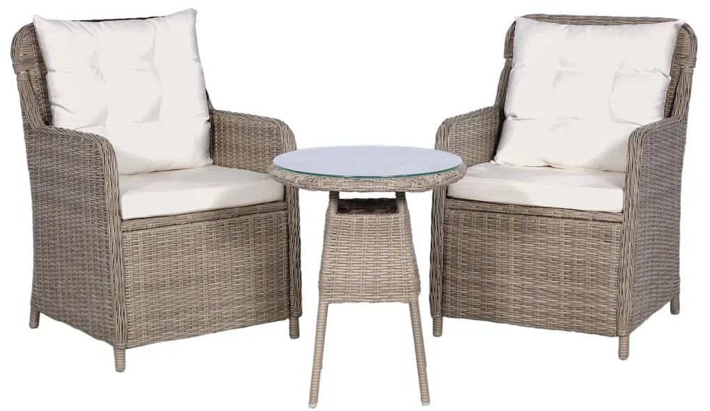Set Da Bistro 3 Pz Con Cuscini İn Polyrattan Marrone /
