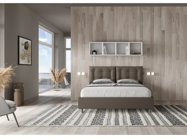 Letto contenitore imbottito 160x190 similpelle cappuccino Annalisa