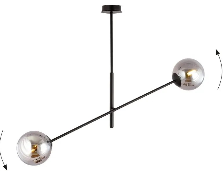 Lampadario da Soffitto in Acciaio e Vetro LINEAR 2 Nero 2xE14 Colore delle Sfere Grafite