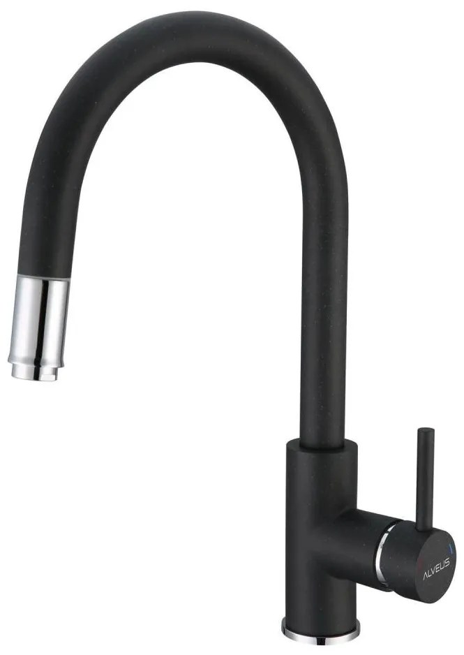 ALVEUS 1129022 - Rubinetto lavello con doccetta estraibile DELOS 38 cm granito/nero