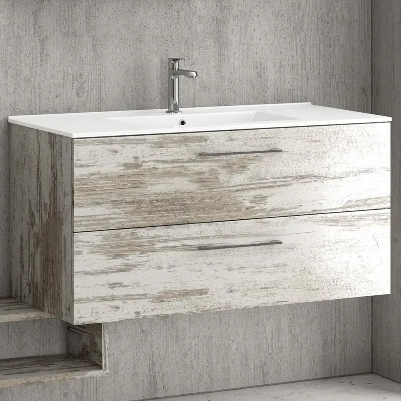 Mobile bagno sospeso da 100cm con lavabo incasso in ceramica EL-100B - KAMALU
