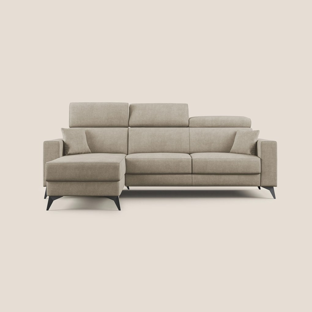 Pegaso divano letto angolare con poggiatesta reclinabili e rivestimento impermeabile T02 beige