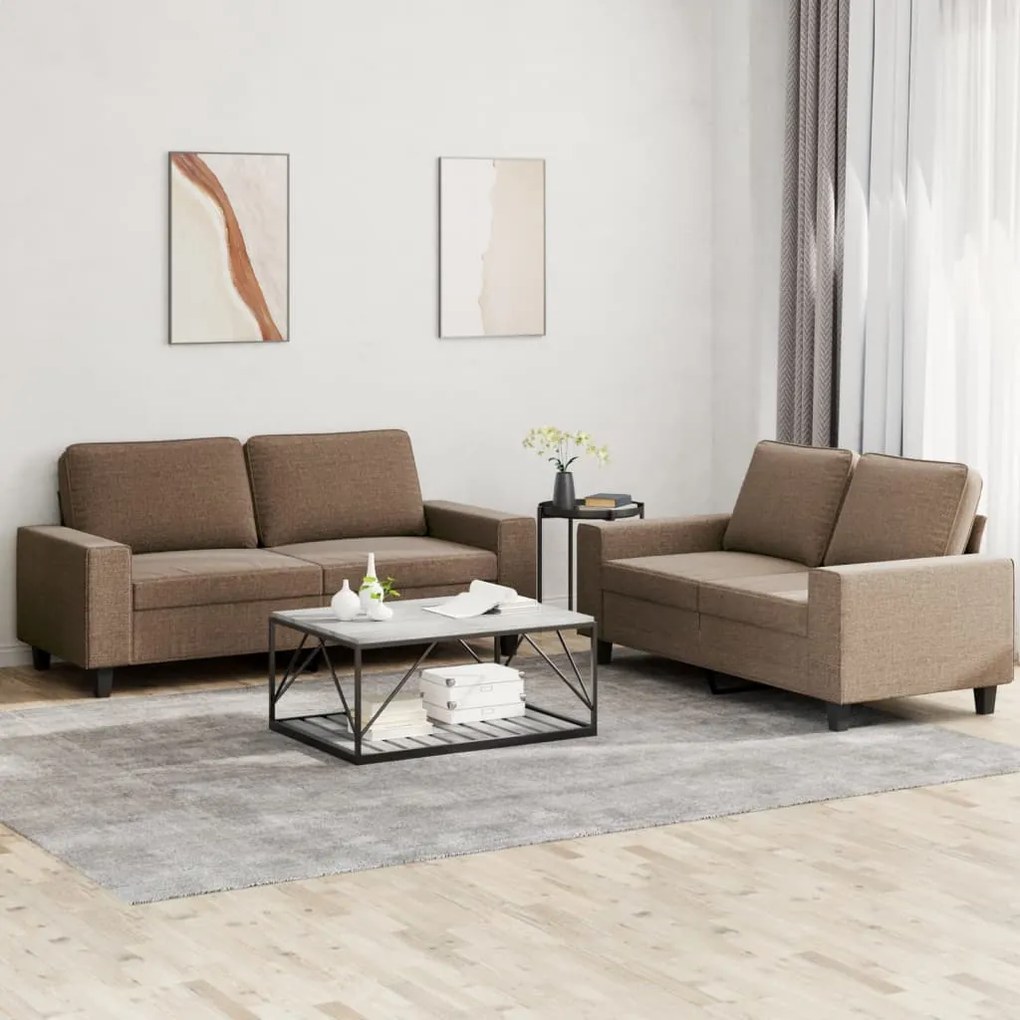 Set Di Divani 2 Pz Marrone İn Tessuto /