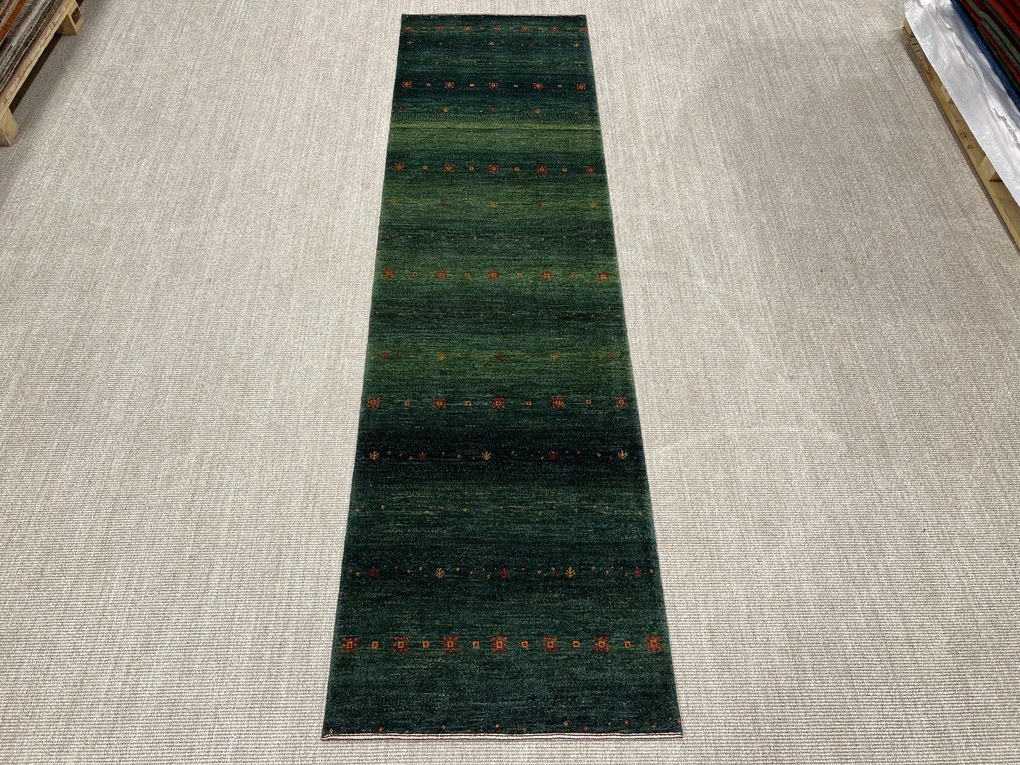 Loribaft Tappeto 300x80 Verde (Iran) Annodato A Mano