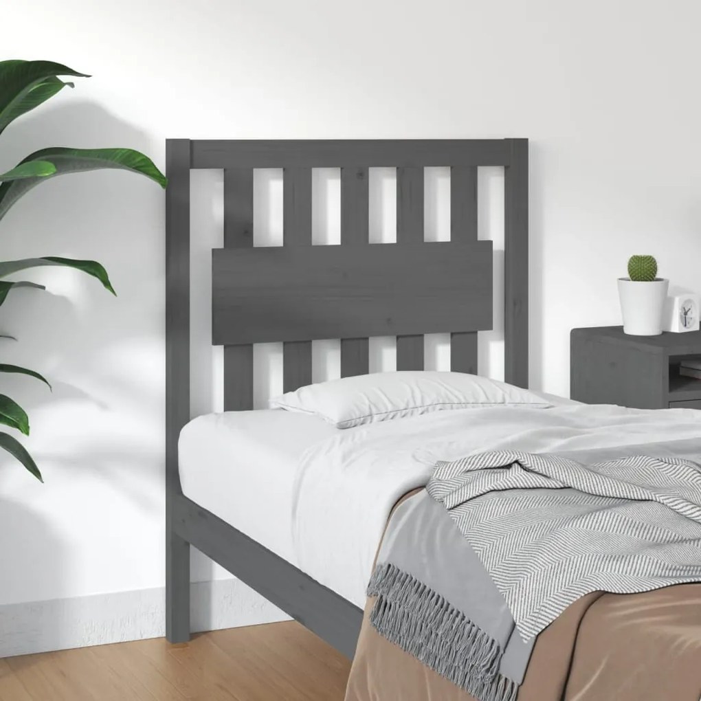 Testiera letto grigia 80,5x4x100 cm in legno massello di pino