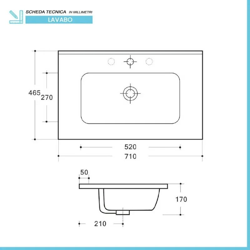 Mobile bagno sospeso 70 cm rovere bianco completo con lavabo Nadia