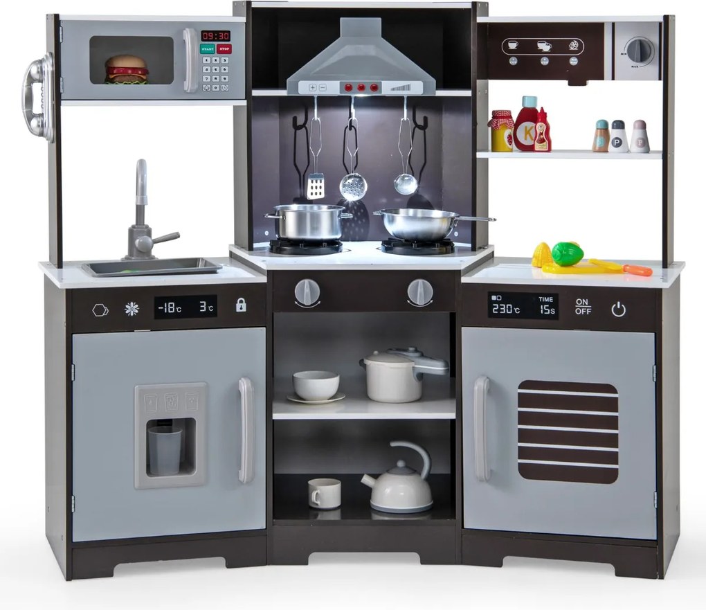 Costway Set di giocattoli in legno con cappa macchina del ghiaccio lavello rubinetto, Cucina da gioco per bambini 3+ anni 2 Colori