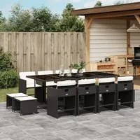 Set da Pranzo da Giardino 13pz con Cuscini Nero in Polyrattan 3277925