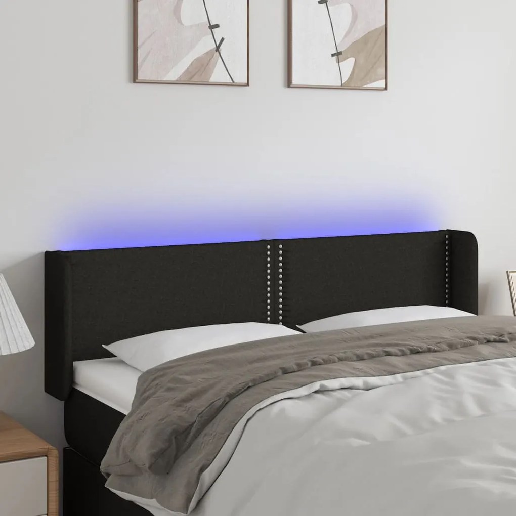 Testiera A Led Nera 147x16x78/88 Cm İn Tessuto /