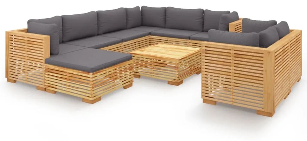 Set divani da giardino 10 pz con cuscini legno massello di teak