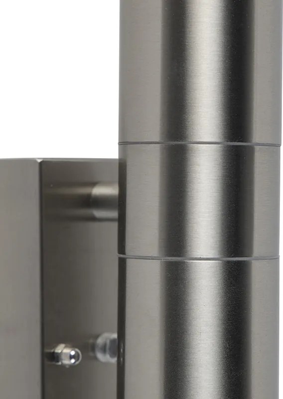 Lampada da parete per esterni in acciaio 2 luci IP44 con sensore crepuscolare - Duo