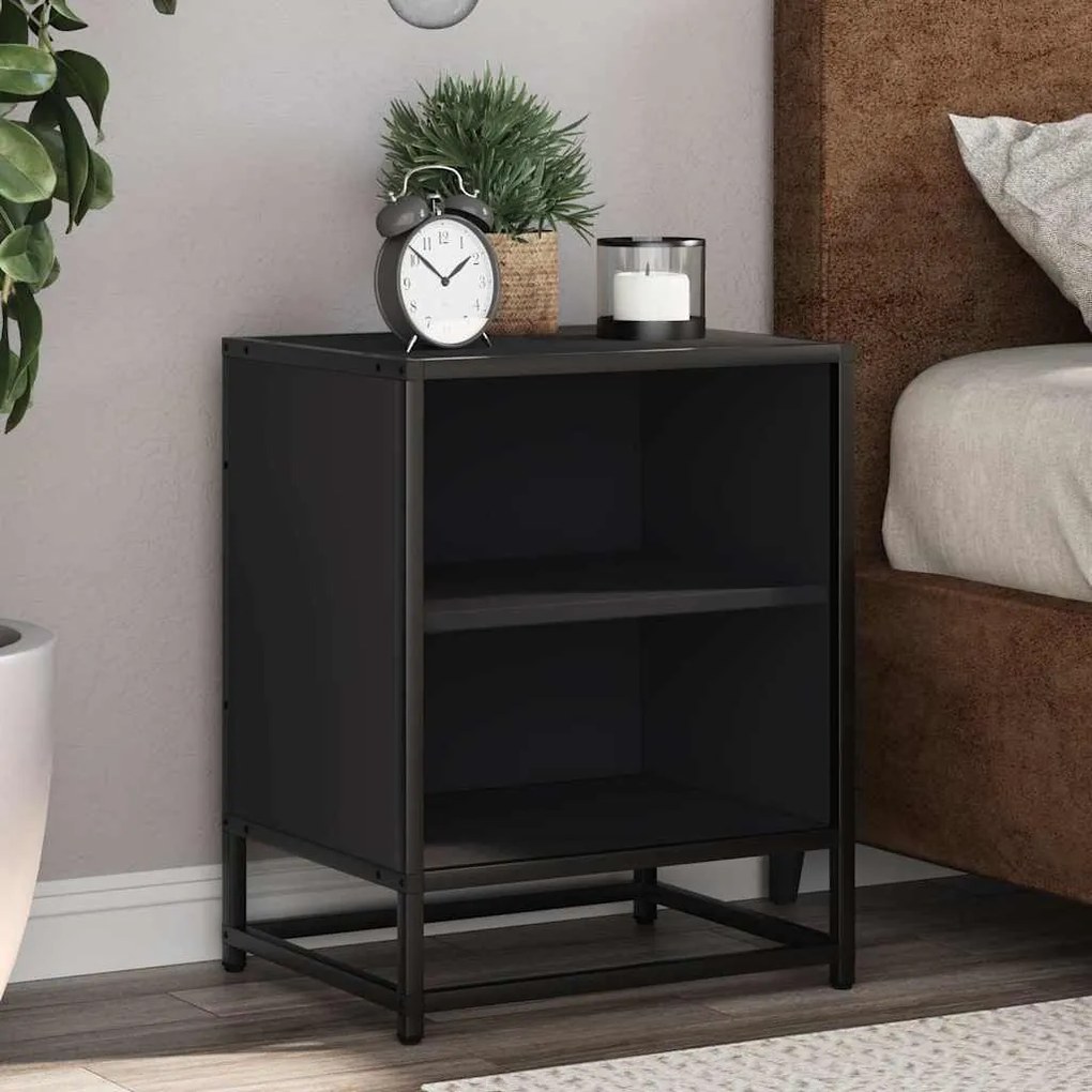 Comodini 2 Pz Neri 40x31x50 Legno Multistrato E Metallo /