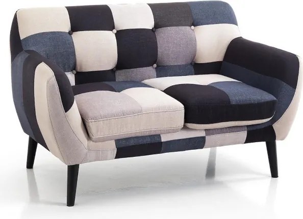 Divano in tessuto 132 cm patchwork blu LEVANTE 2 posti