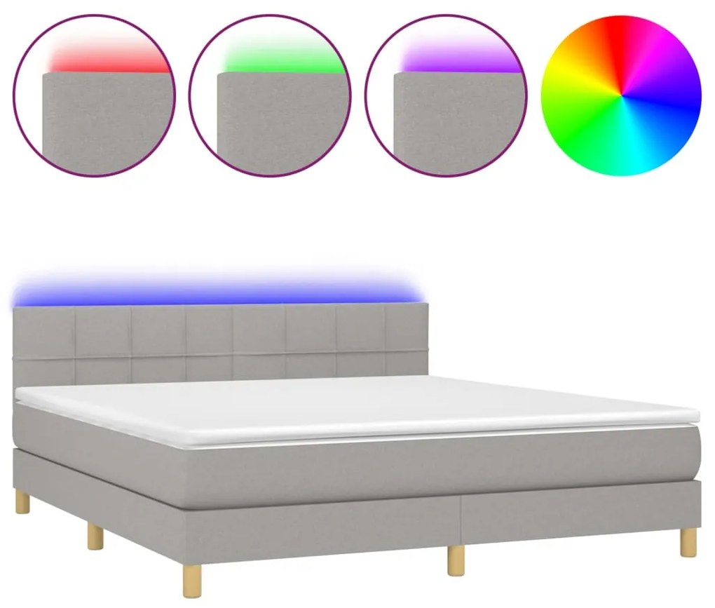 Letto a Molle Materasso e LED Grigio Chiaro 160x200 cm Tessuto