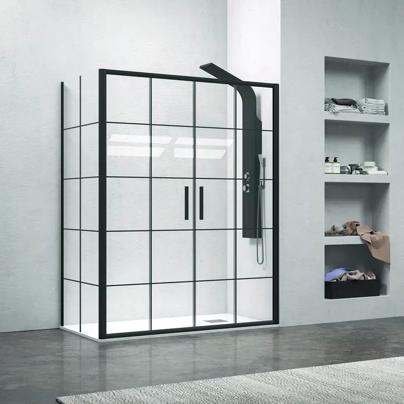 Box doccia angolare 160x70 doppio scorrevole telaio nero NICO-D6000S - KAMALU