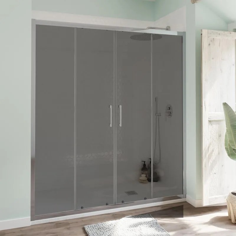 Porta doccia scorrevole L 176-180 cm x H 190 cm per nicchia in vetro trasparente SP. 6 mm, profilo lucido cromo, serie Bilbao
