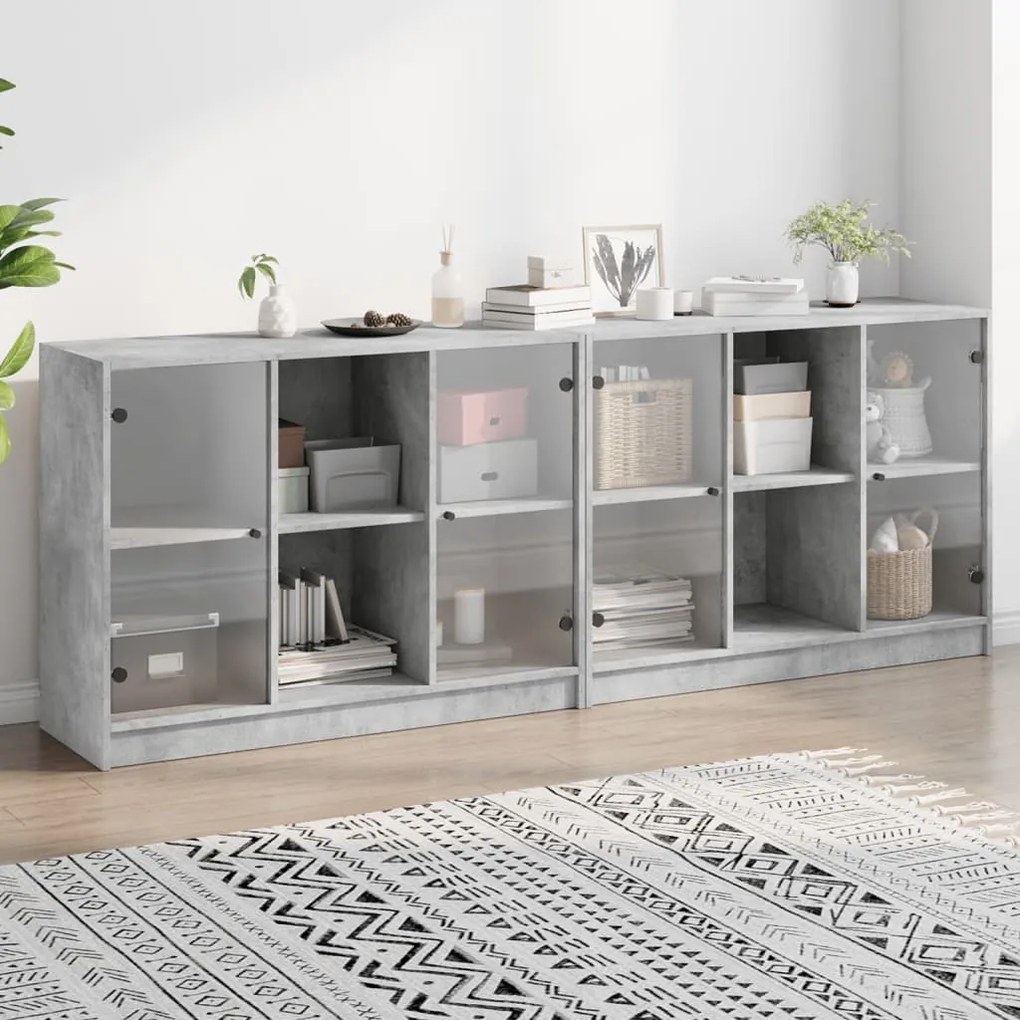 Libreria con ante grigio cemento 204x37x75 cm legno multistrato