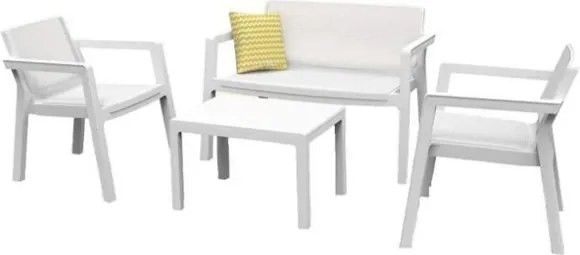 Salottino Da Esterno Bianco In Resina Completo Di Cuscini E Tavolo Emily Lounge Keter