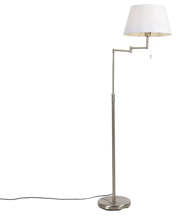 Lampada da terra in acciaio con paralume in tessuto bianco e braccio regolabile - Ladas Deluxe