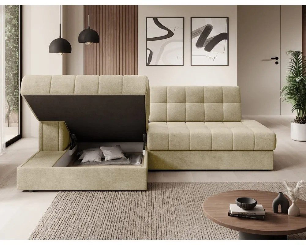 Divano angolare marrone chiaro allungabile (con penisola a sinistra/con chaise lounge) con rivestimento in velluto Blezalt – ELTAP