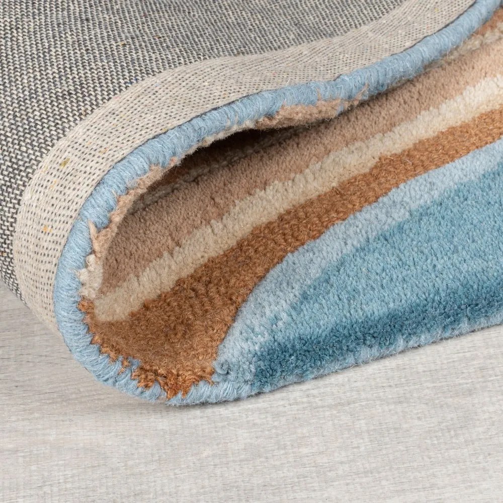 Passatoia blu in lana tessuta a mano 60x230 cm Abstract Flow - Flair Rugs