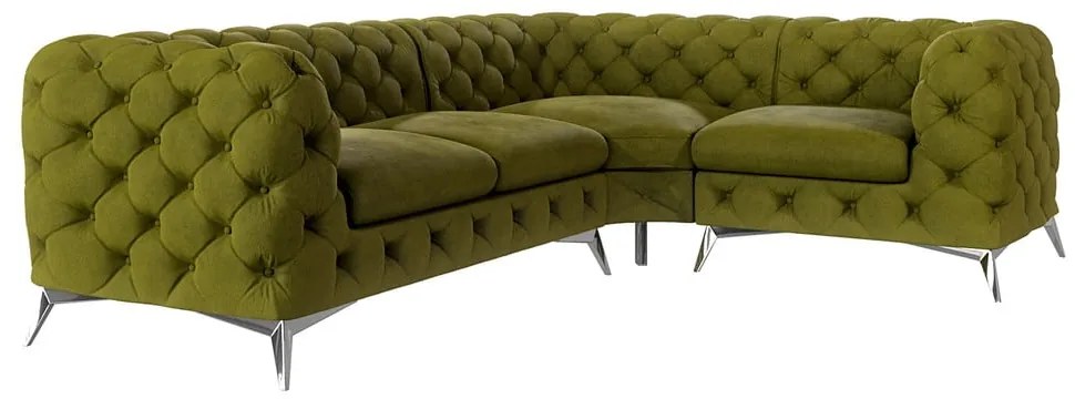 Divano angolare verde (con penisola a destra/a L) con rivestimento in velluto Chelsea – Ropez